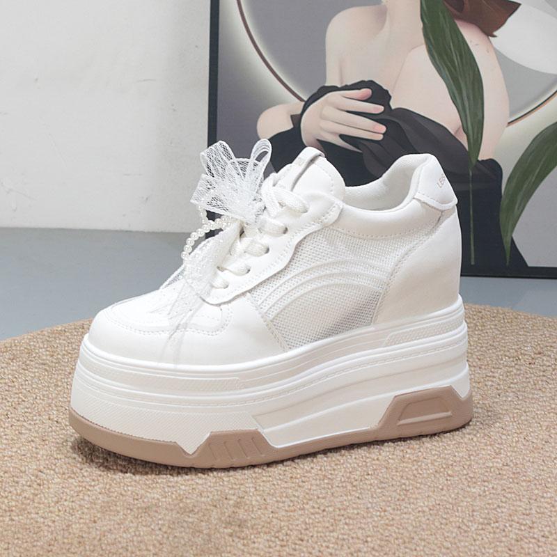 Fashion 10CM  Air Mesh Cloth Leather Ethnic Moccasins Vulcanize Native Flats Lace Up Shoes Chunky Sneaker Loafer Women Comfy