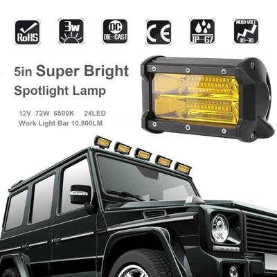 72W 6500K 24LED Gelb Objektiv Arbeit Licht Bar 5in 6000LM 12V Scheinwerfer Lampe