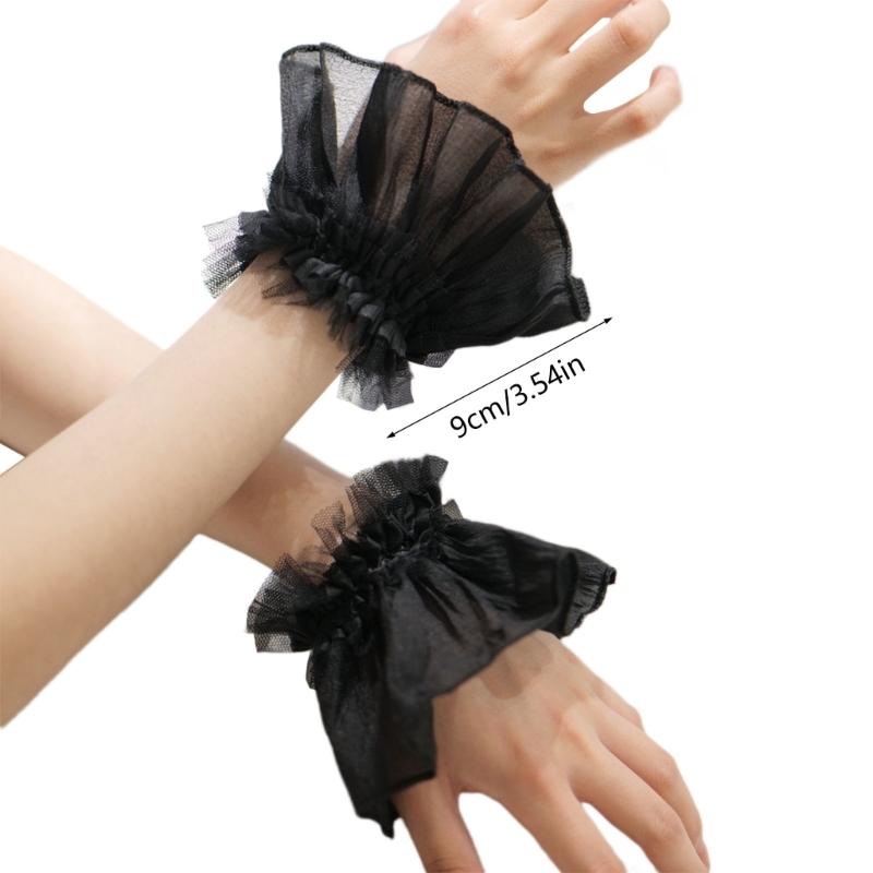 Women Wrist Cuffs Removable Lace Ruffled Wedding Supply Bride Dress False Sleeves Tulle Flared Sleeves