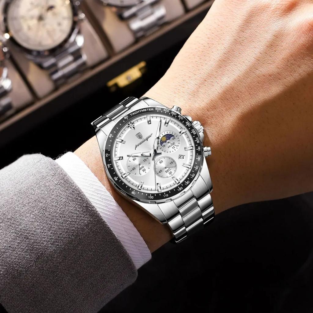 Luxury Watch For Men Waterproof Luminous Date Chronograph Man Wristwatch Stainless Steel Men's Quartz Watches+Box