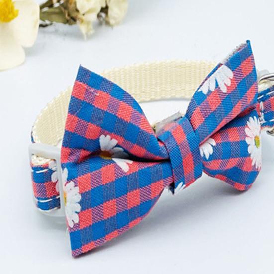 Cat Necklace Escapeproof Adjustable Fabric Adorable Bowknot Decor Pet Small Dog Plaid Collar