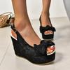Fashion Slope Heel Sandals Female 2025 Summer New Bow Embroidery High-heeled Fish Mouth Shoes Thick Bottom Fashion Versatile Women Shoes