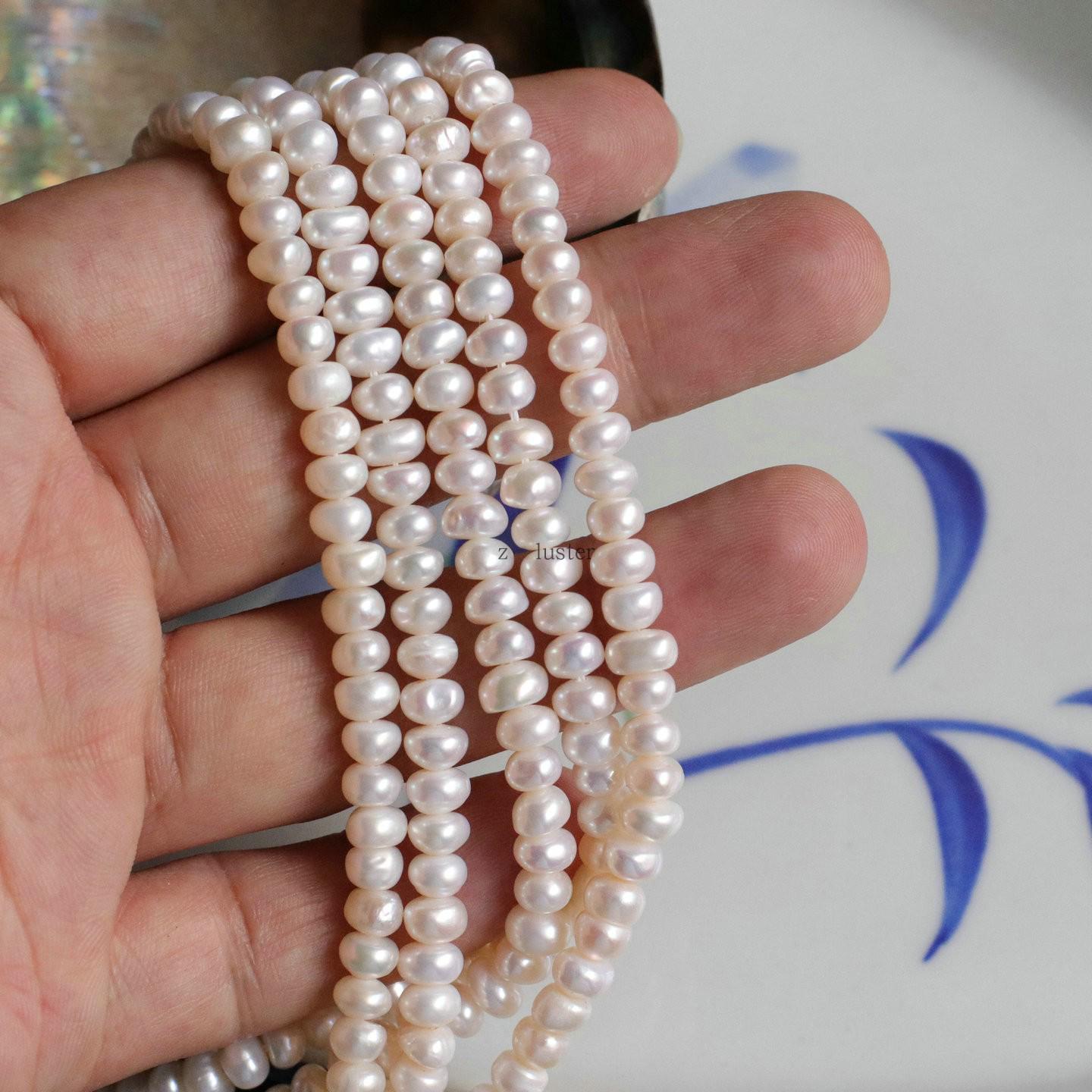5-6mm Irregular Natural Flat Round Pearls Bead Strands for DIY Hairpins and Jewelry