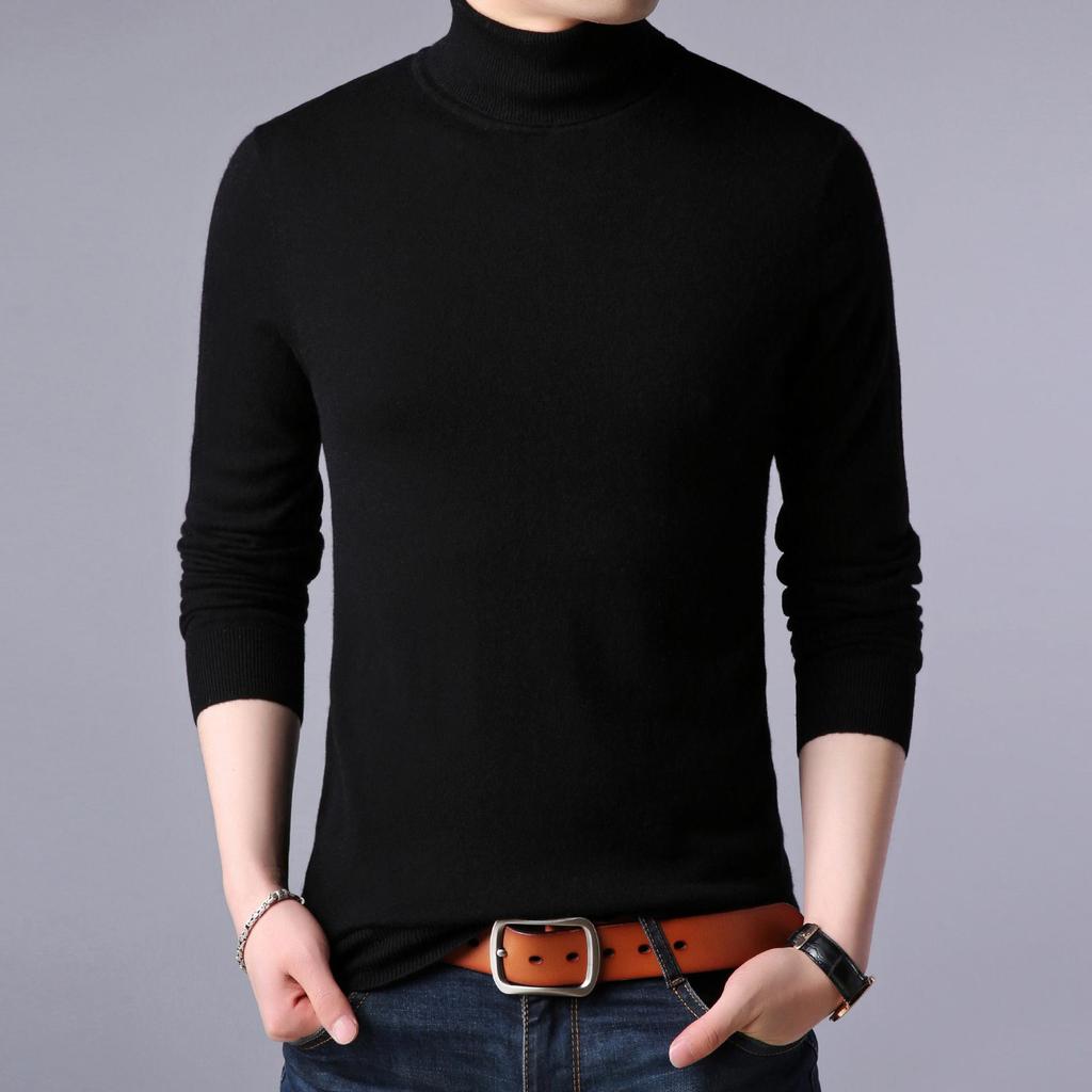Men's Medium-Thick Solid Color Worsted Wool Turtleneck Sweater