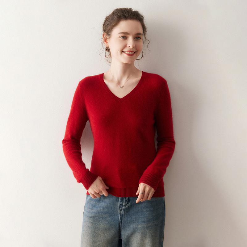 2025 A/W Women's V-Neck Cashmere Sweater - Loose Fit, Versatile Knitted Pullover Top