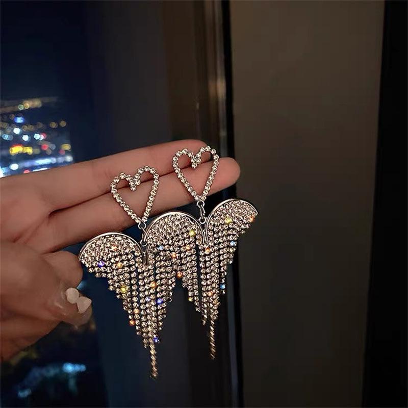 S925 Silver Needle Rhinestone Tassel Earrings - Exquisite Long Claw Chain with Colored Diamonds, European & American Style