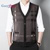 Cozy Up Pánská svetrová vesta bez rukávů s výstřihem do V Kabelová pletená vesta s knoflíkem dolů Cardigan