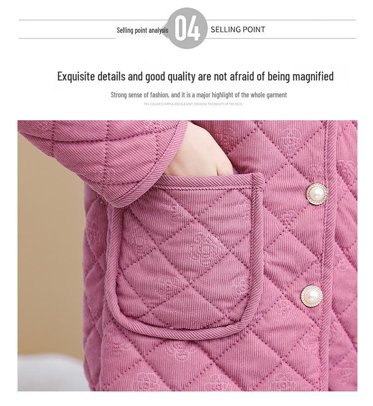 New Plus Velvet Warm Fashionable Short Jacket for Middle-Aged and Elderly Women - Stylish Autumn/Winter Cotton Coat