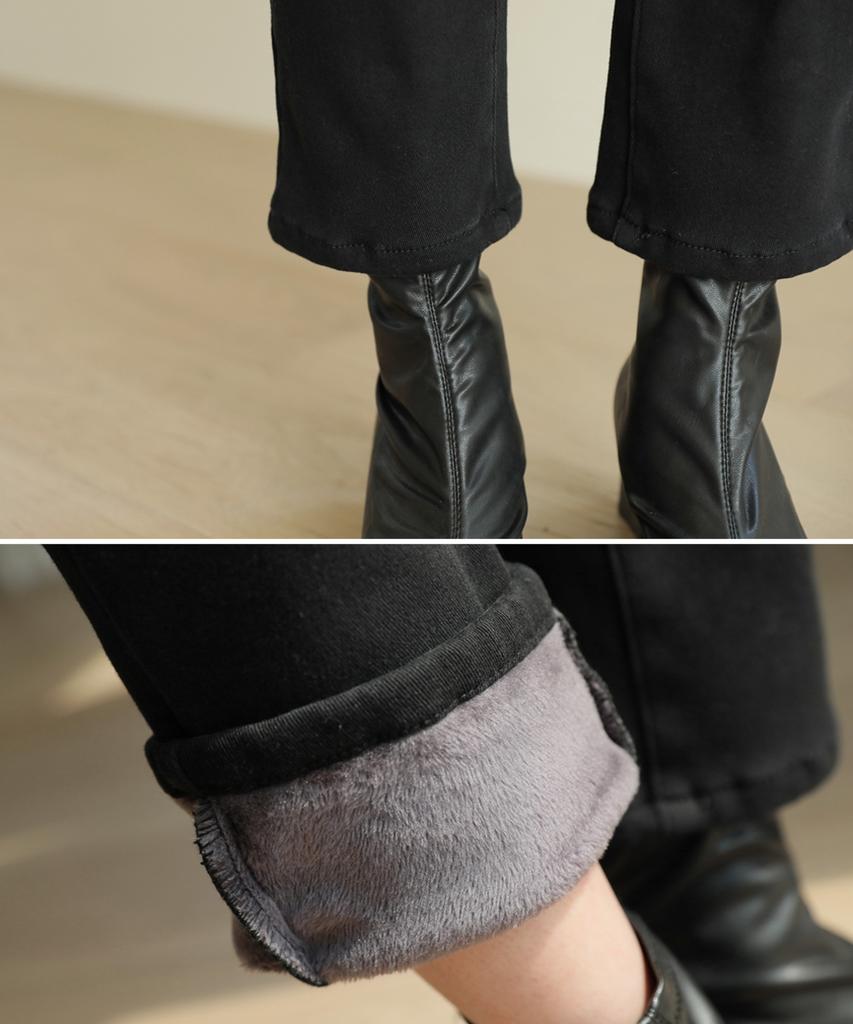 Ppaeppae Fleece-Lined Inner Elastic Black Straight Cotton Pants