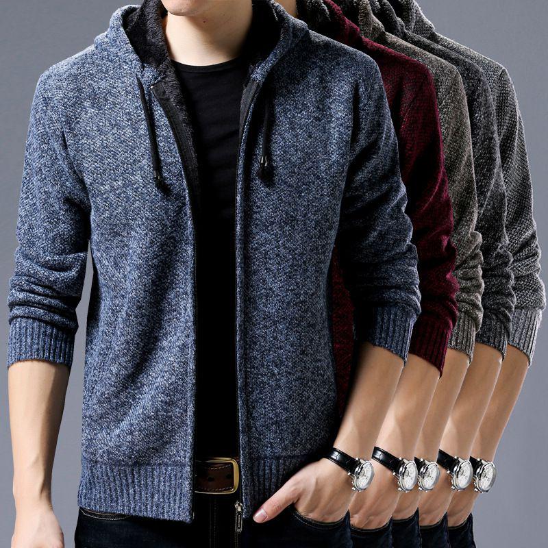 Stylish Men's Sweater Hoodie Featuring Long Sleeves And Plush Plaid Lining For Winter