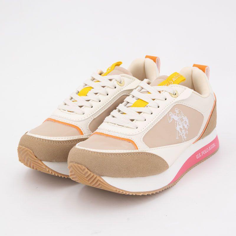Frisby Sneakers with Pink Sole and Yellow Touch with White Laces for Women US POLO