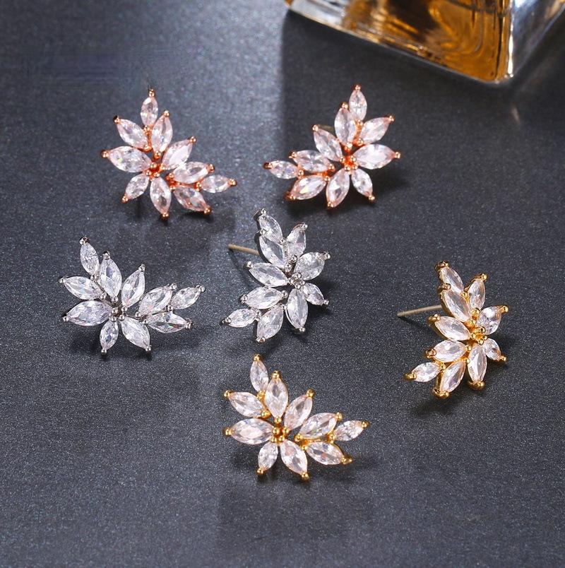 Elegant Copper Zircon Leaf Earrings - Luxury Evening Dress & Bridal Accessories