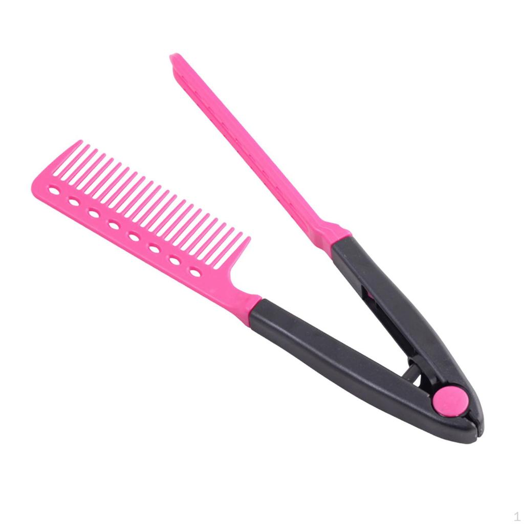 Flat Straightening Comb Firm Grip Salon Hair Brush for Home Hairdresser Rose Red