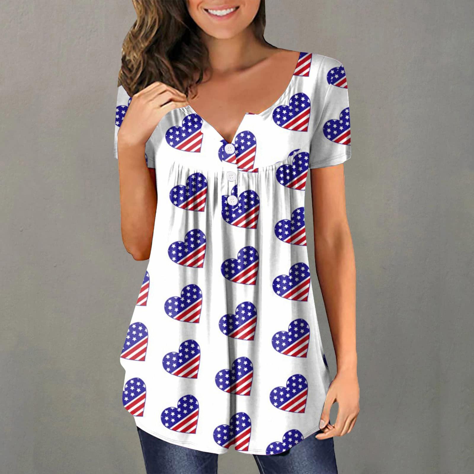 

Женский повседневный модный пуловер больших размеров с короткими рукавами и v-образным вырезом с принтом в честь Дня независимости XL белый