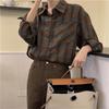  Women's Vintage Plaid Shirt Long Sleeve Loose Casual Button Up Blouse