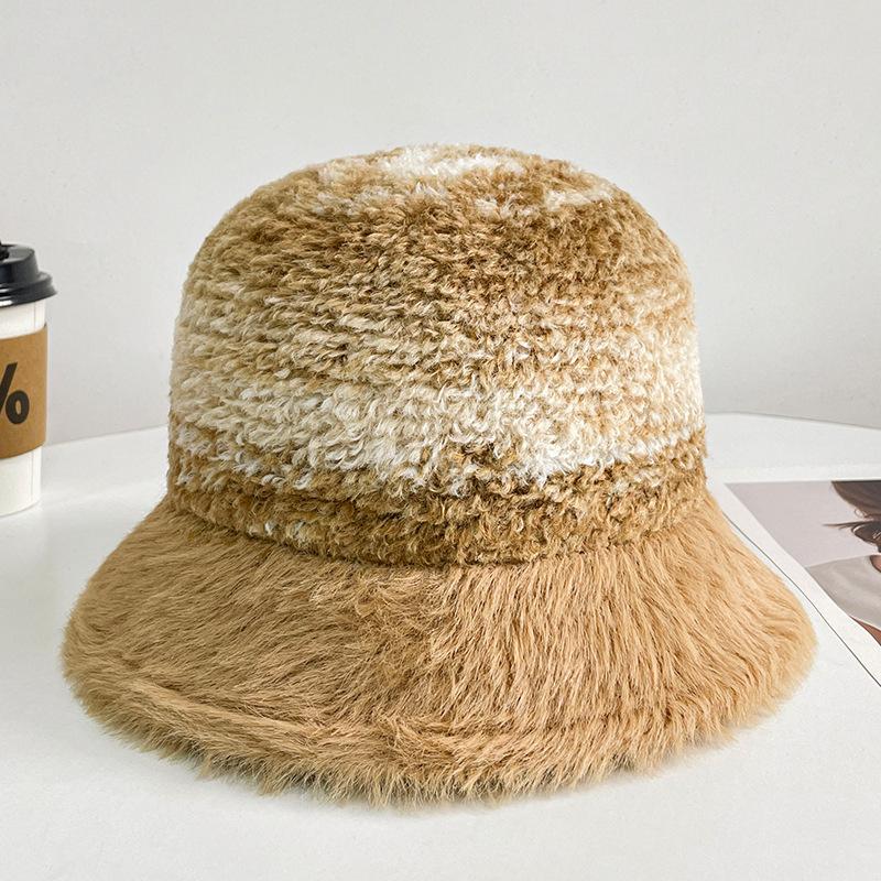 Rainbow Striped Bucket Hat Women's Fashion Thickened Plush Hat Autumn and Winter Outdoor Basin Hat