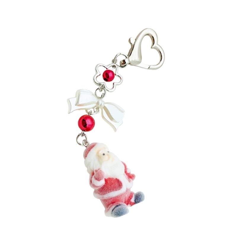 

Flocking Santa Clauses Christmas Keychain Star Bowknot Pendant Portable Stocking Stuffers for Kids and Adults Daily Use 1