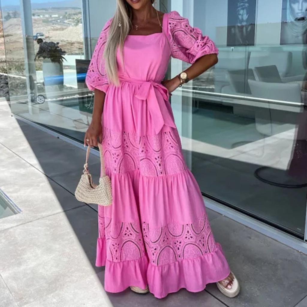 Robes pour femmes à la mode, à empiècements, décontractées, amples, avec ceinture à la taille, à fleurs, à manches moyennes