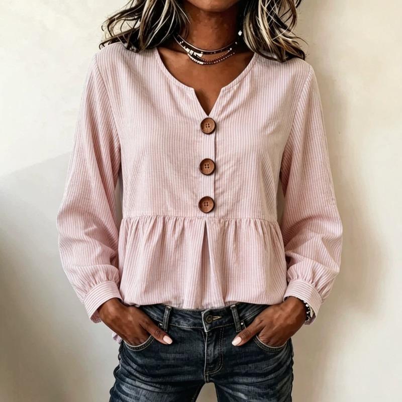 DICFY Women's Fashion Casual Autumn Winter V-Neck Long Sleeve Blouses & Shirts