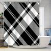 Modern Geometric Design Shower Curtain Set For Bathroom Decor Black White Plaid Pattern With Stripes Easy Install Rod Pocket Hoo