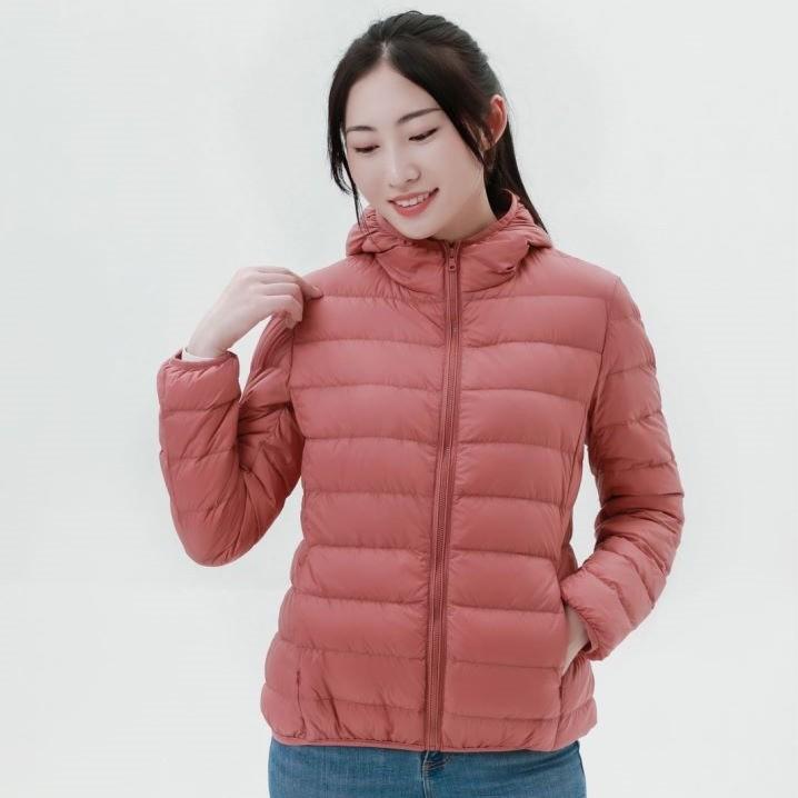Autumn and winter new women's light stand-up collar hooded down jacket white duck down women's slim fit large size light jacket