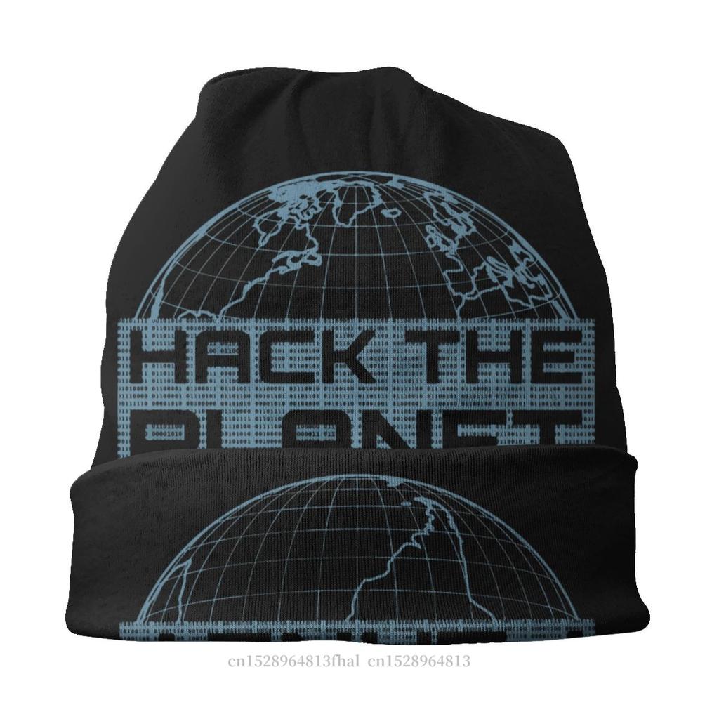 Czapki z daszkiem koder programista unisex damski cienki kapelusz hack the planet jesienno-zimowa ciepła czapka Street Skullies czapki czapki