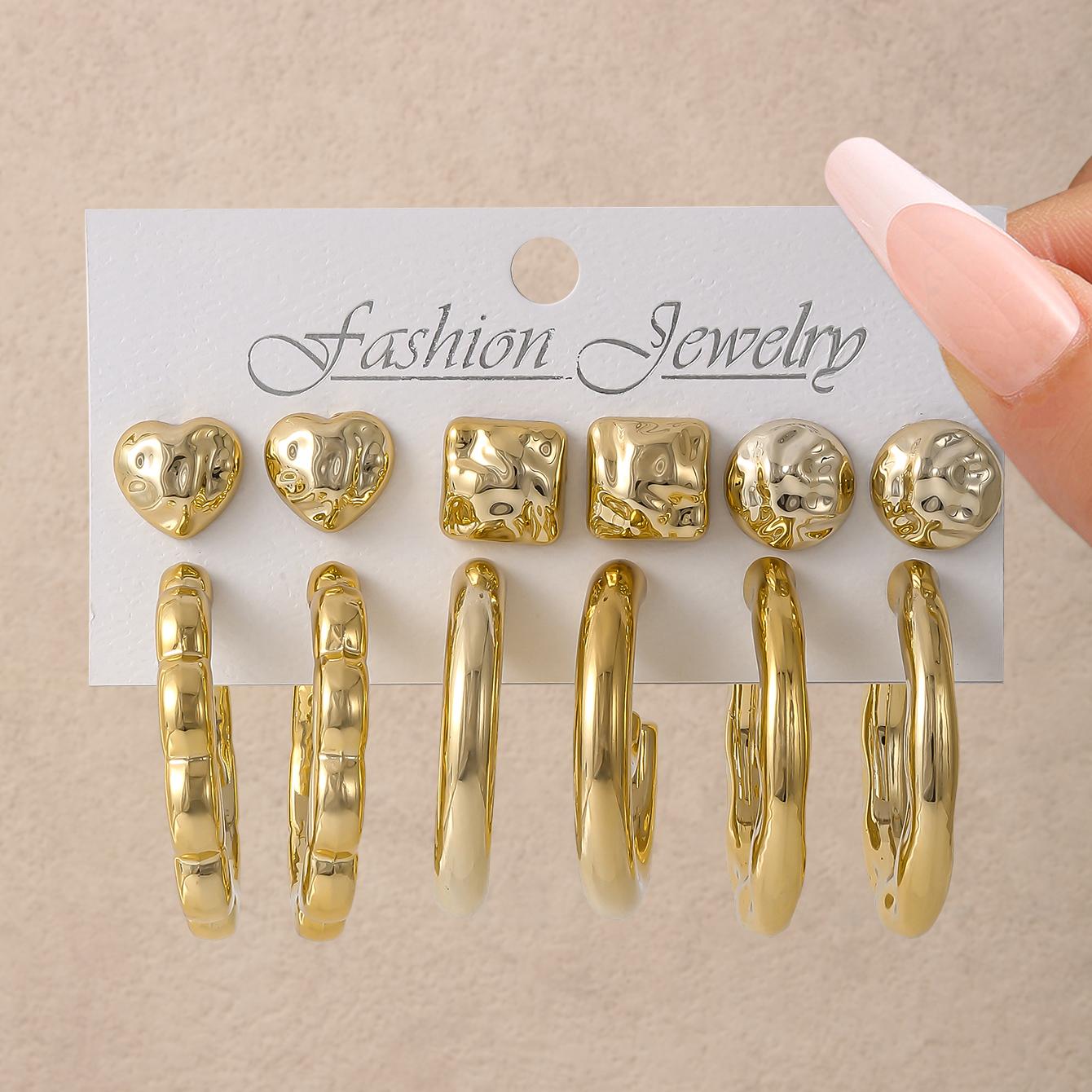 

Элегантные серьги-лепестки двойного слоя C-образной формы, панк, ретро, квадратные, круглые, в форме сердца, универсальный циркон, женский шарм золотистый