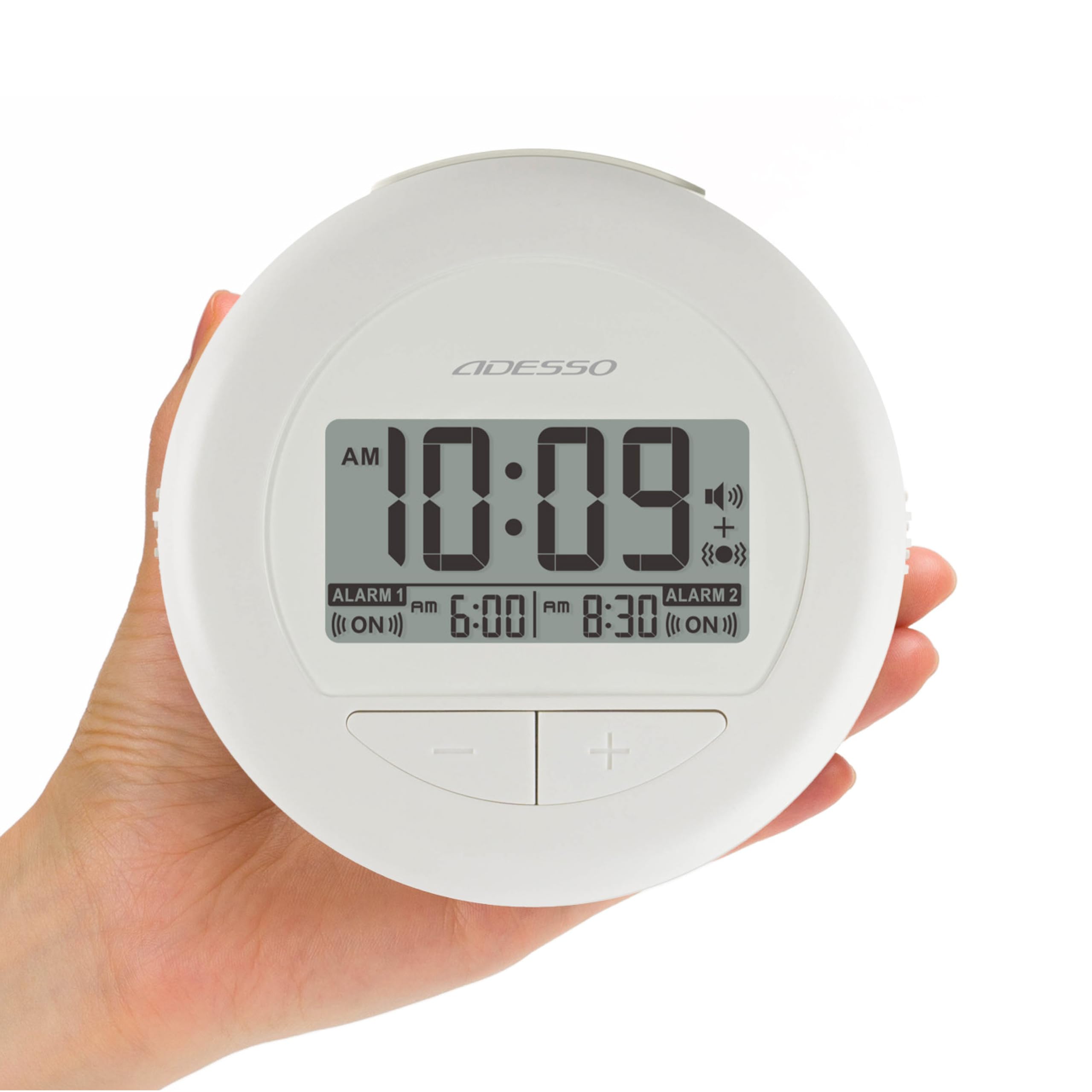 

ADESSO Buruburu Crash 2 2nd Generation 2024 Model Alarm Clock Vibration Digital Deep Sleeper Double Alarm Backlight Snooze Function White BB-01 белый