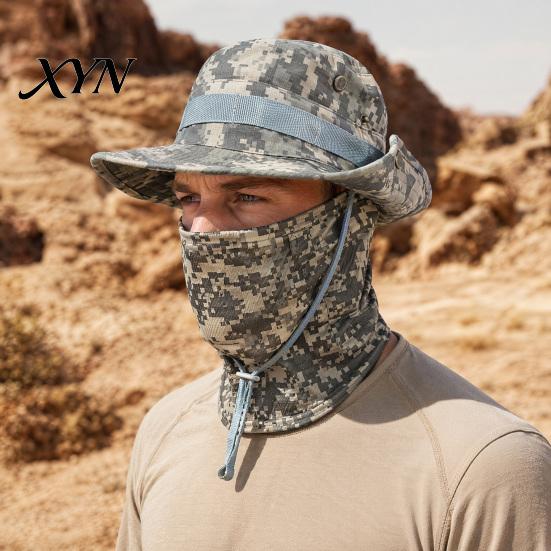 Quick-drying Hat Camouflage Sun with Balaclava Face Mask, UV Protection Men Wide Brim Hat, Breathable Bucket for Outdoor Fishing Hiking Cycling