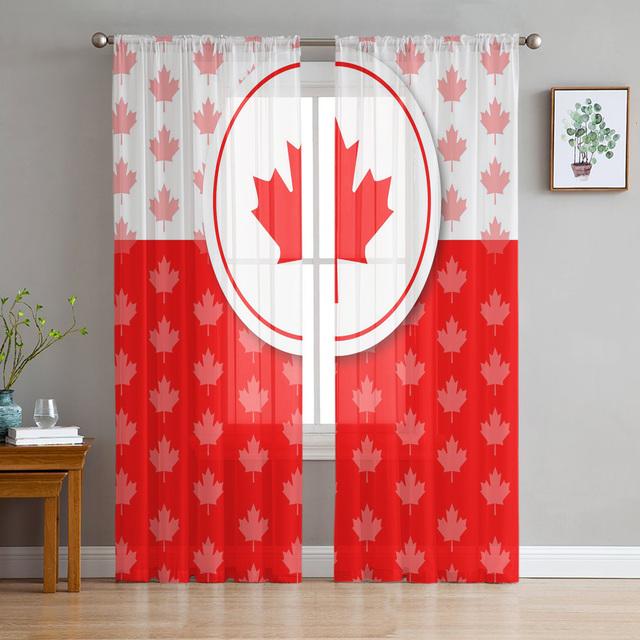 Happy Canada Day Streifen-Ahornblatt-Tüll-Voile-Vorhänge für Schlafzimmer, Fenstervorhang für Wohnzimmer, transparente Vorhänge, Organza-Vorhänge