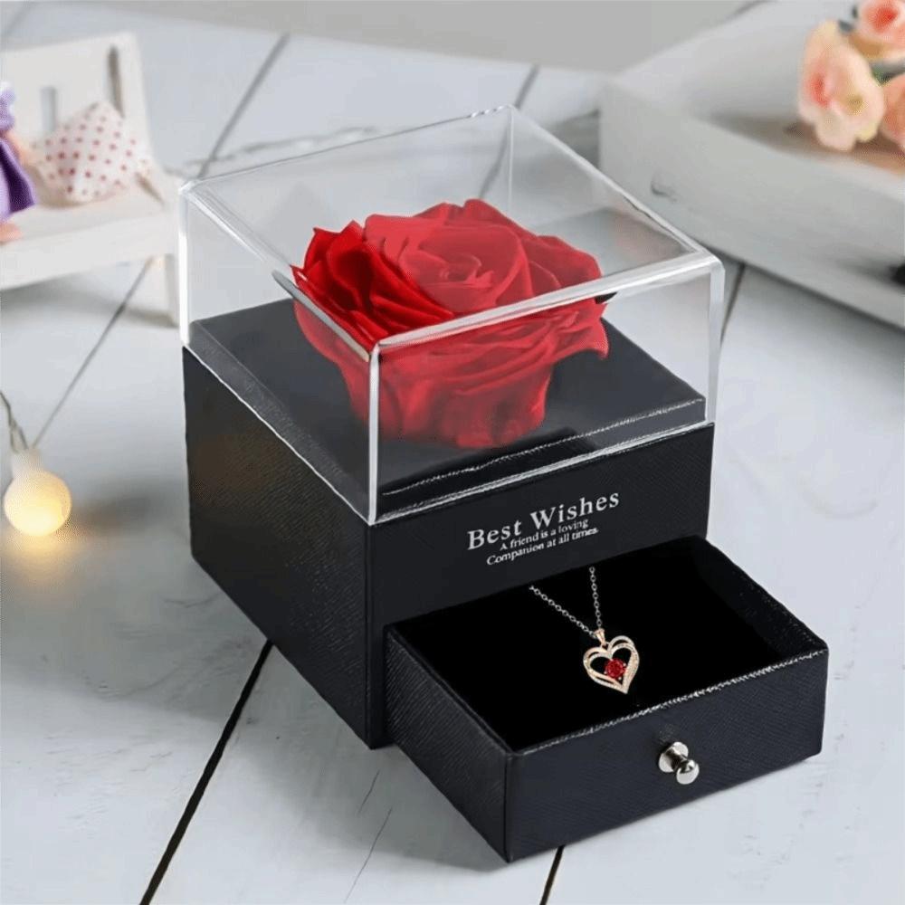 Boîte Cadeau Rose Double Cœur Collier Amour - incrusté Collier pour Femmes Anniversaire
