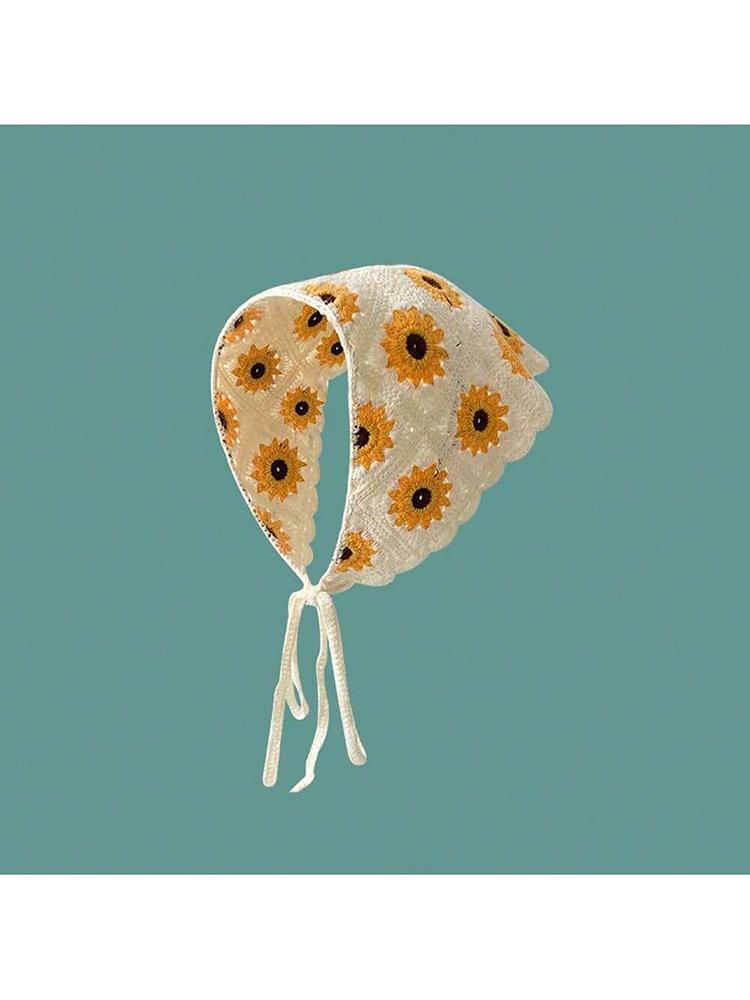 Korean Style Knitted Hollow Hook Flower Triangular Scarf Fashionable And Cute Summer Travel Girl Headband