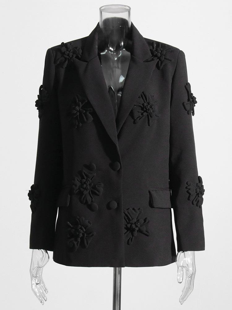 2026 Spring Women's Suit: Double-Breasted with 3D Flower Details – European & American Style
