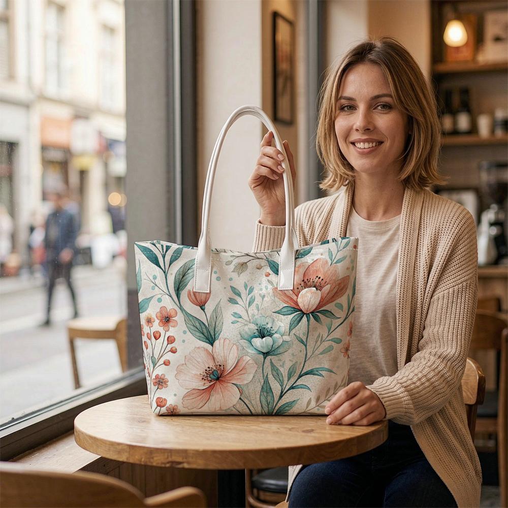 Elegant Floral Tote Bag Stylish Lightweight Daily Handbag for Outdoor Travel Women