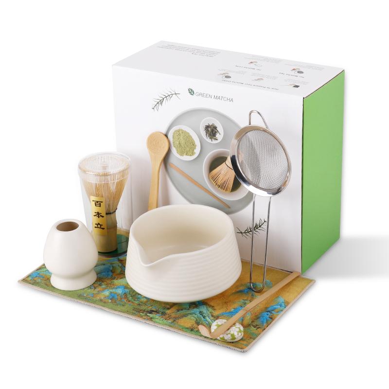 

Matcha Set Premium 8pcs Ceramic Bowl & Whisky Japanese Style Matcha Accessories Gift Box Matcha Ceremony Tools Kit for Tea Lover Eight-piece Set