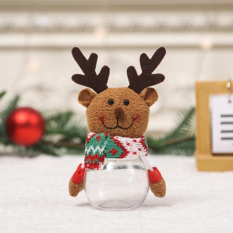 Contenitore Trasparente con Coperchio Bottiglia per Biscotti di Natale Bottiglia di Caramelle in Plastica Pupazzo di Neve Babbo Natale Cervo Scatola di Caramelle Custodia per Bottiglia in Plastica