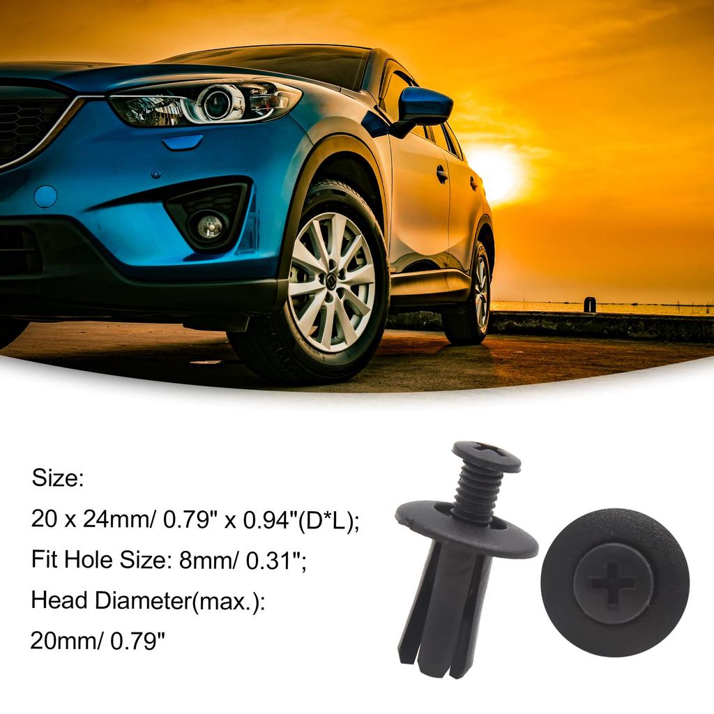 ACROPIX Samochodowy Wkręt Rozporowy Nit Błotnika Klips Wciskany Uniwersalny 8mm Czarny 20 szt.