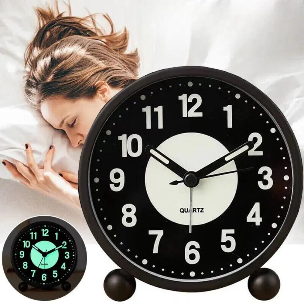 Silent Bedside Alarm Clock Non Ticking Glow-in-the-Dark Bedroom Clock