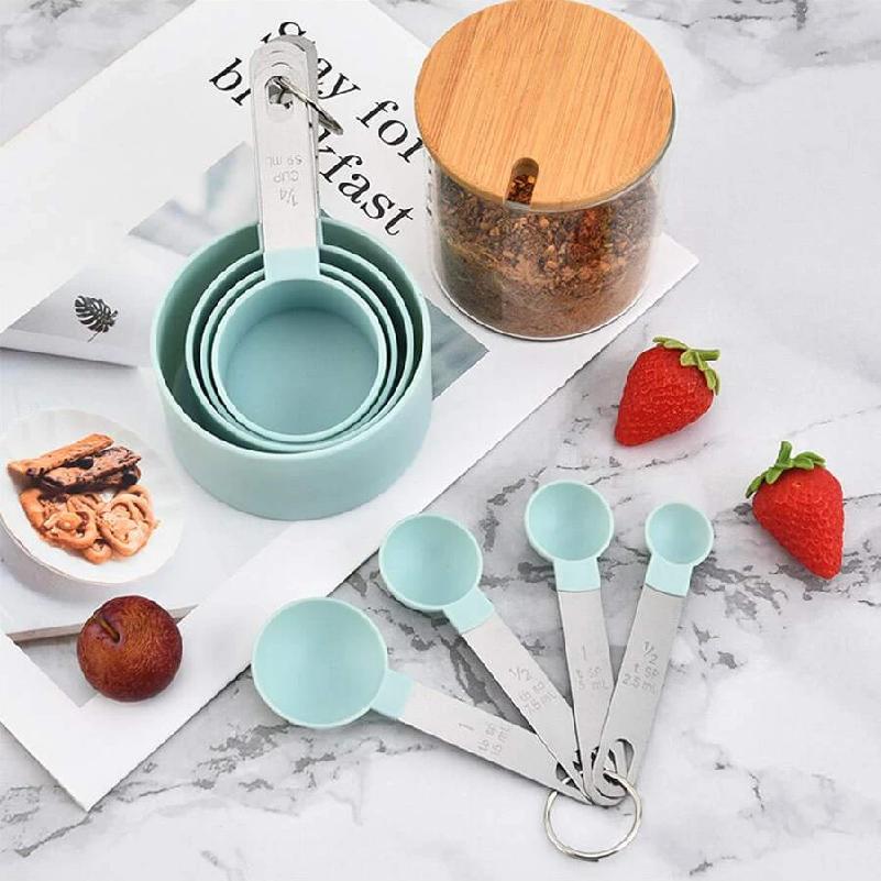 8PCS plastic measuring cup Spoon Set Stainless Steel handle Kitchen Baking Tools Accessories Weighing gadgets