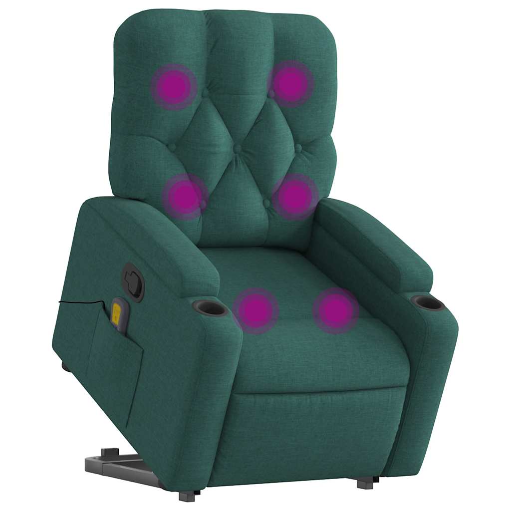 Massage Recliner with Rising Function Dark Green Fabric