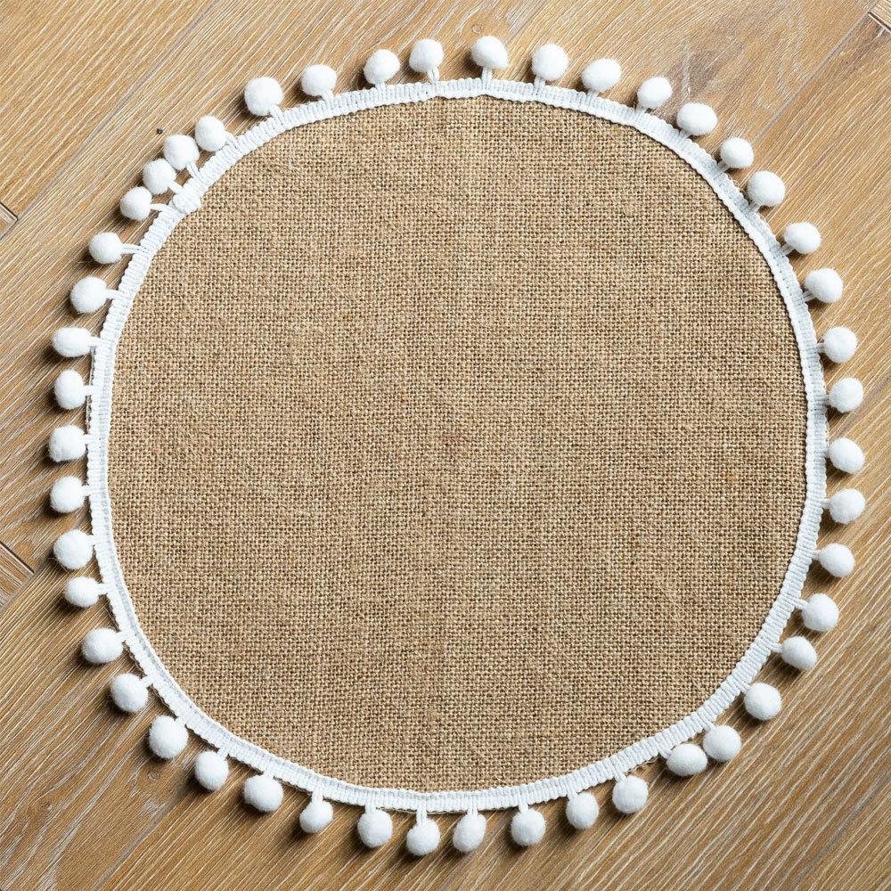 4 Pezzi Tovagliette Rotonde in Juta Rustica Intrecciata Naturale con Nappe, Tovagliette Tessute Boho per Matrimonio Festa Tavola da Pranzo Rustica Decorazione