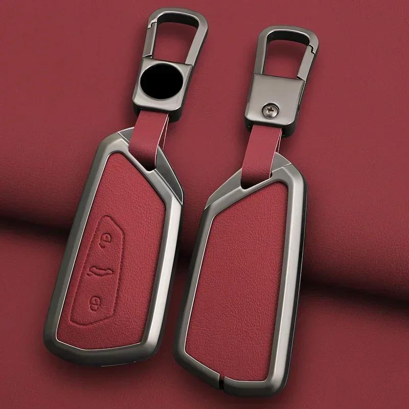 Zinc Alloy Genuine Leather Auto Key Fob Cover Case Housing Fit For Vw Volkswagen Golf 8 Skoda Octavia A8 Mk8 Seat Leon Mk4 Accessory