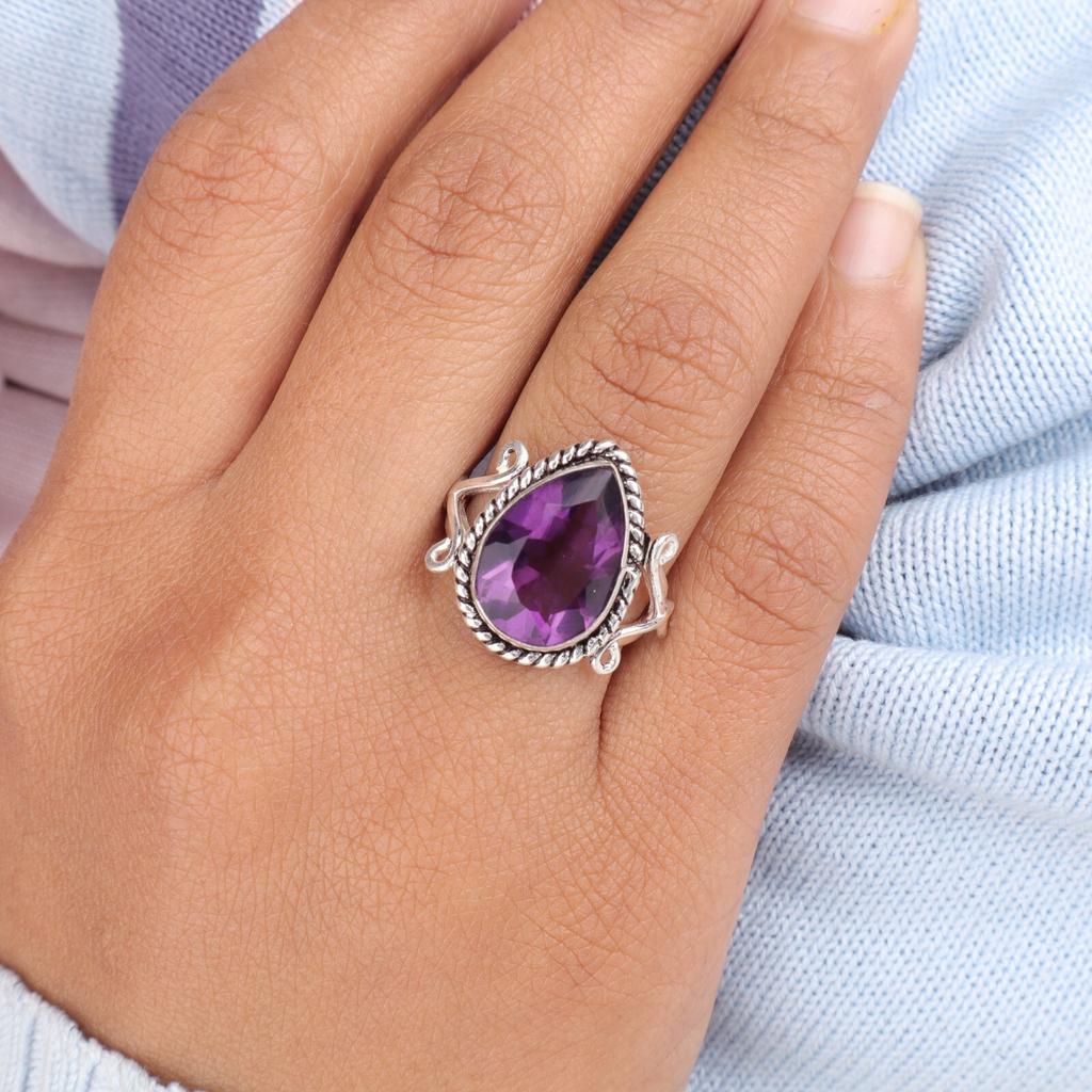 Amethyst Edelstein 925 Sterlingsilber Schmuck Handgefertigter Ring für Jubiläumsgeschenk RR-57-13
