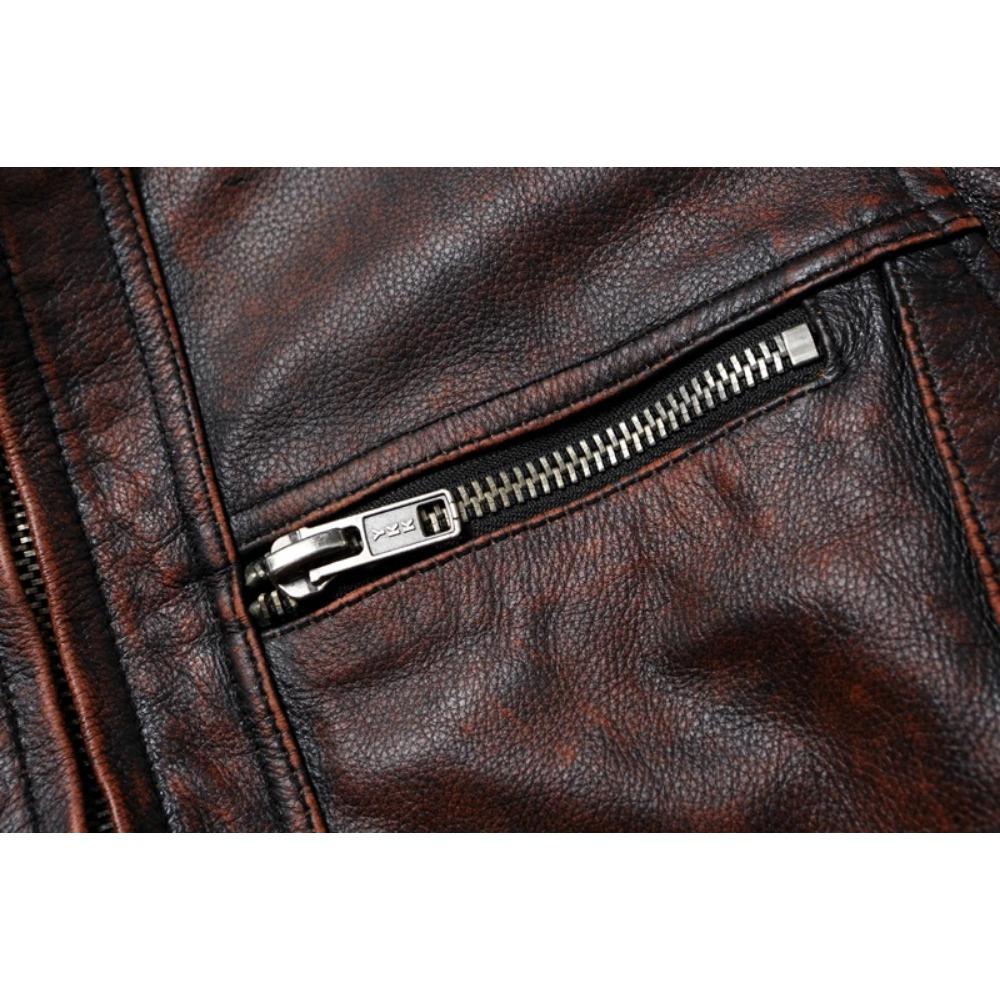 Chinesische Größe Echte Kuhlederjacke Herren Motorradjacken Echtes Rindsleder Vintage Herren Ledermantel Bikerkleidung