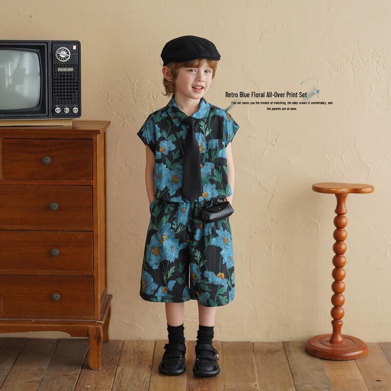 Boys' Sleeveless Floral Print Cotton Summer Set