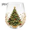 Elegant Wine Glass Set Creative Transparent Santa Claus Pattern Mug, 3D Embossed Christmas Aesthetic Tea Cups, Drinking with Tree Wreath Socks Design,