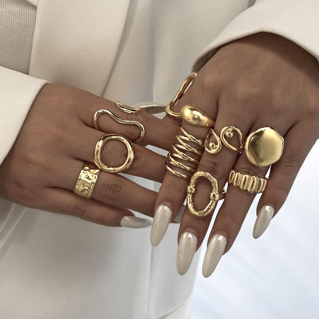 5-10 Pcs/Set Fashion Gold Color Irregular Geometric Open Rings For Women Men Vintage Punk Metal Knuckle Joint Ring Party Jewelry