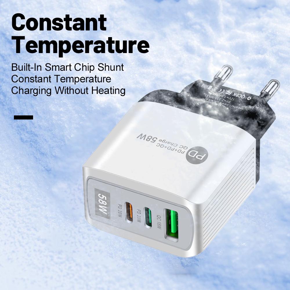 58W Dual Fast Charger with 2PD + QC3.0 for EU, US, UK, AU Plugs
