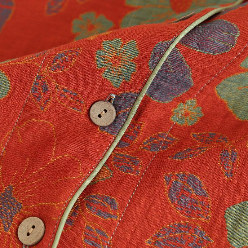 Floral Jacquard Cotton Cardigan & Loungewear Set for Middle-Aged Women