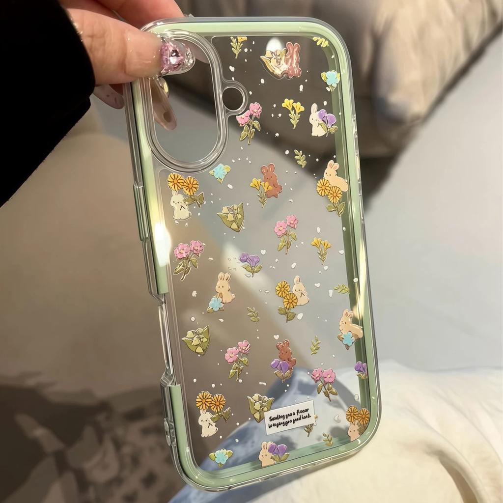 Ins Girl Floral Rabbit for iPhone17 Mobile Phone Case Apple 15/16 Cute 13 Fresh 12 Color Edge 14